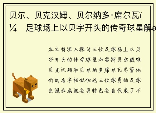 贝尔、贝克汉姆、贝尔纳多·席尔瓦：足球场上以贝字开头的传奇球星解析